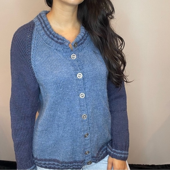 vintage collezion Sweaters - 💙 Vintage Italian Collezion Unisex Cardigan – Two-Tone Blue Knit 💙